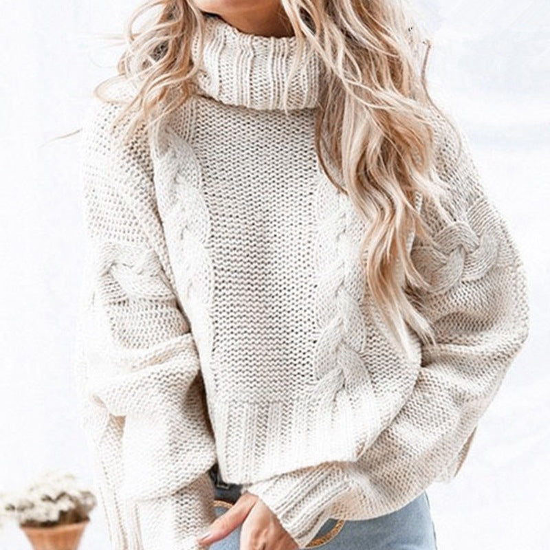 Pull en grosse maille pour femmes avec col roulé montant et coupe décontractée Chic und Stil
