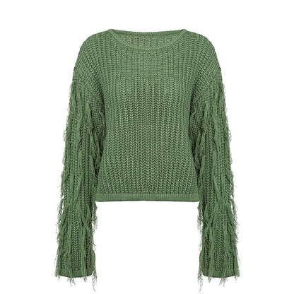 Pull femme en tricot épais avec des manches frangées et une coupe décontractée Chic und Stil