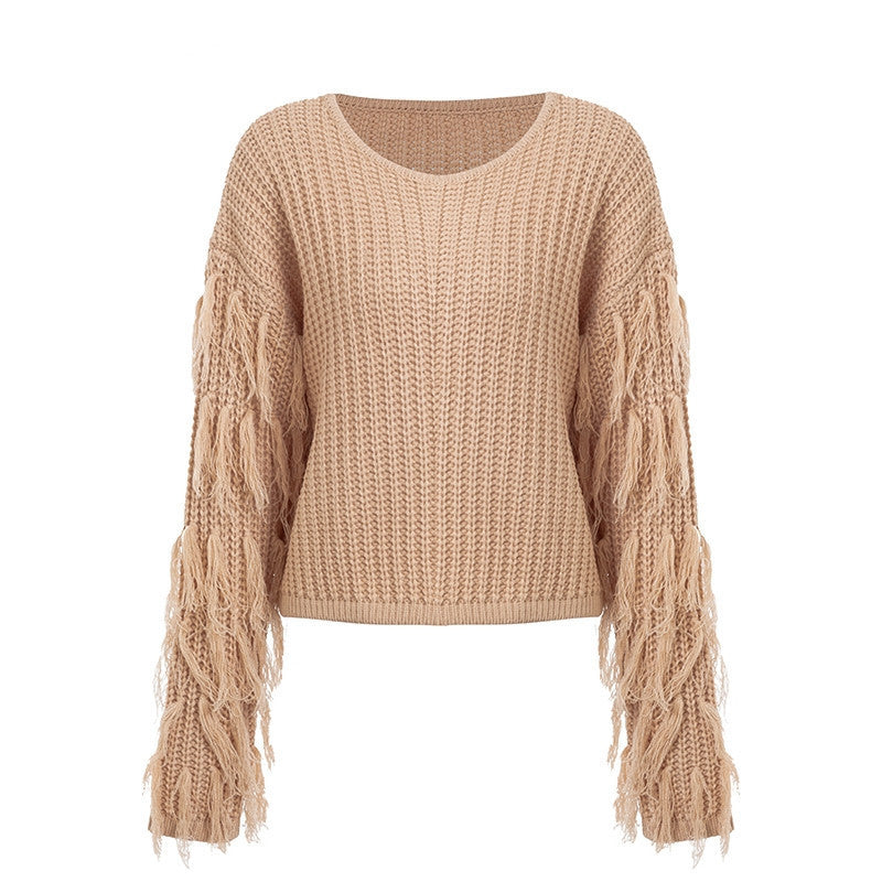 Pull femme en tricot épais avec des manches frangées et une coupe décontractée Chic und Stil