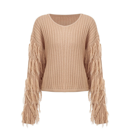 Pull femme en tricot épais avec des manches frangées et une coupe décontractée Chic und Stil