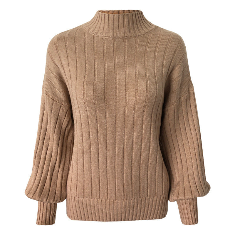 Pull en tricot pour femmes avec col haut et manches volumineuses Chic und Stil