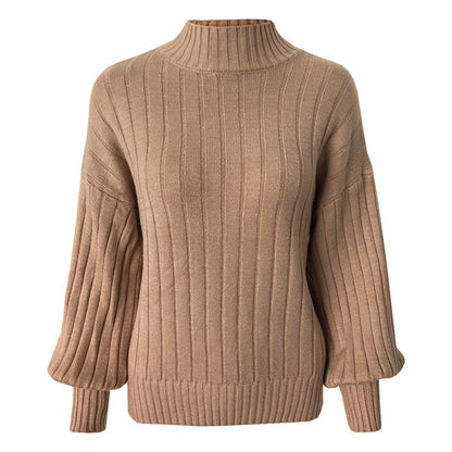 Pull en tricot pour femmes avec col haut et manches volumineuses Chic und Stil