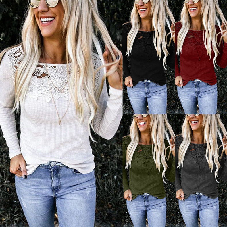 Chemise à manches longues pour femmes avec appliqué en dentelle élégant et design structuré Chic und Stil