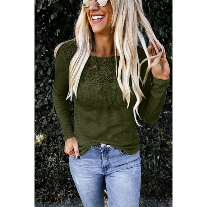 Chemise à manches longues pour femmes avec appliqué en dentelle élégant et design structuré Chic und Stil