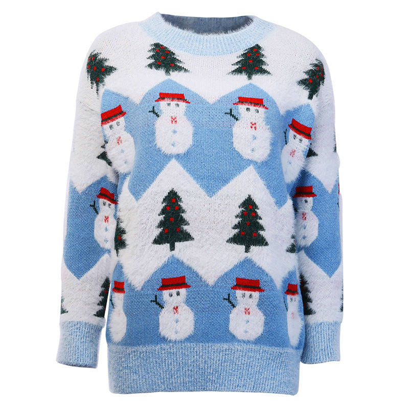 Pull femmes avec motif festif de bonhomme de neige et de sapin Chic und Stil