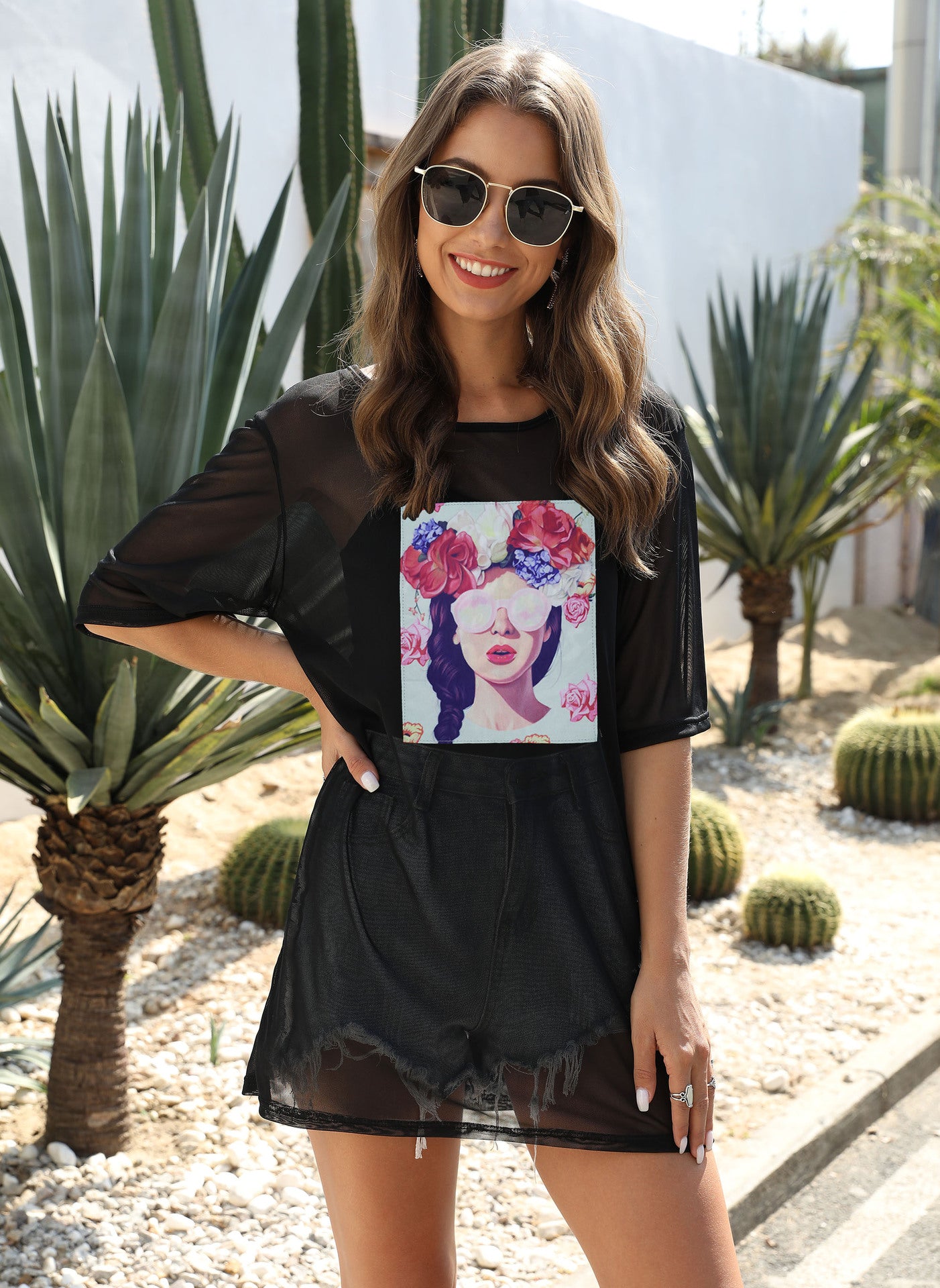 Femmes Robe de plage en filet graphique transparente Chic und Stil
