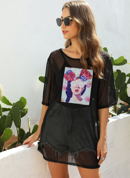 Femmes Robe de plage en filet graphique transparente Chic und Stil