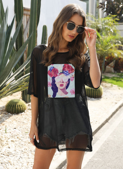 Femmes Robe de plage en filet graphique transparente Chic und Stil