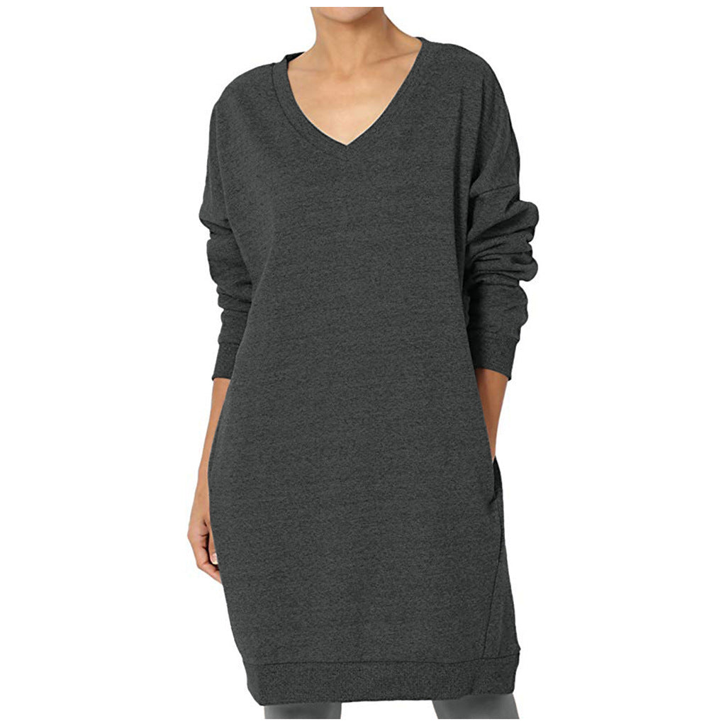 Robe sweat femme avec décolleté en V profond et poches pratiques Chic und Stil