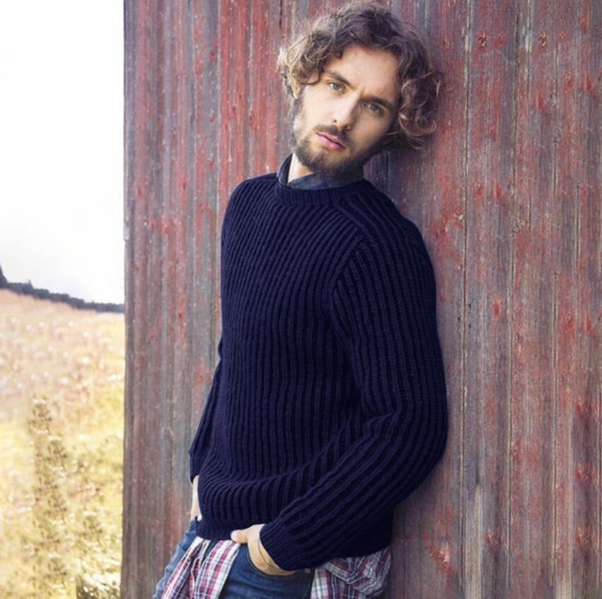 Pull over en tricot côtelé pour hommes avec col rond et coupe décontractée Chic und Stil
