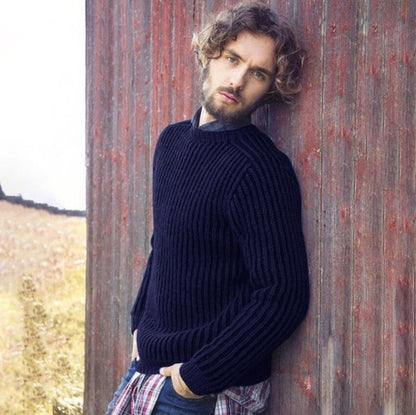 Pull over en tricot côtelé pour hommes avec col rond et coupe décontractée Chic und Stil
