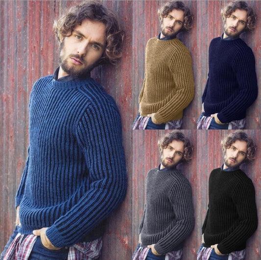 Pull over en tricot côtelé pour hommes avec col rond et coupe décontractée Chic und Stil