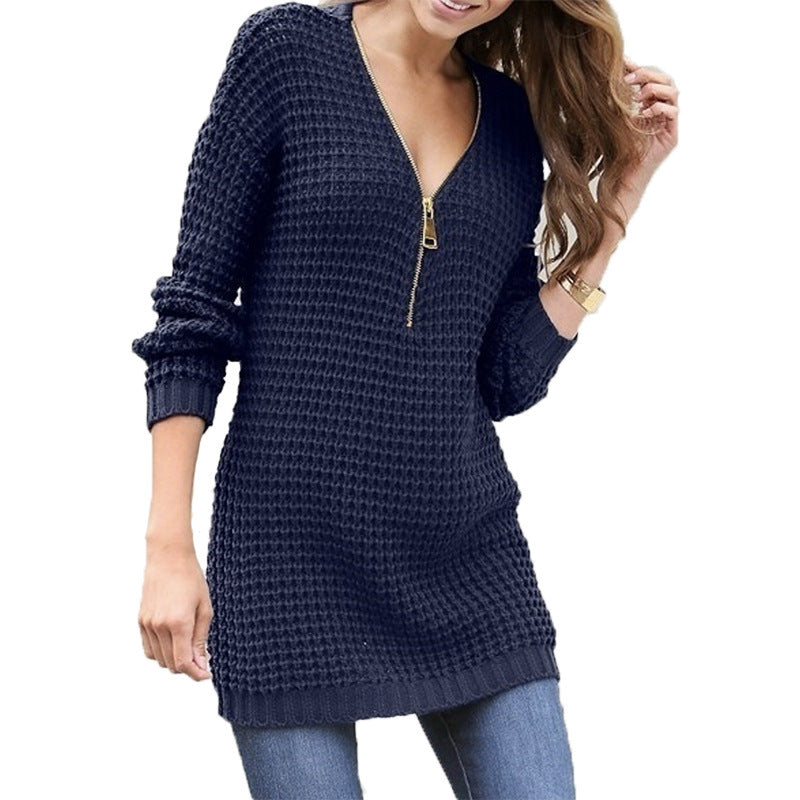 Pull en tricot pour femmes avec des manches de demi-mètre et une fermeture éclair élégante Chic und Still