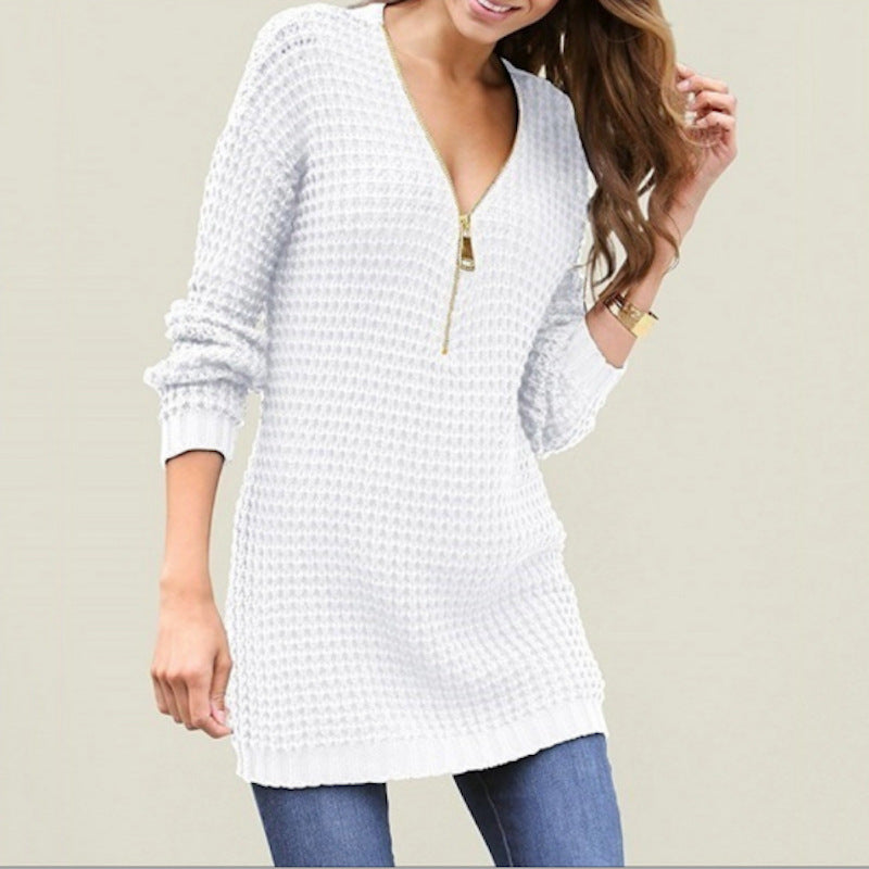 Pull en tricot pour femmes avec des manches de demi-mètre et une fermeture éclair élégante Chic und Still