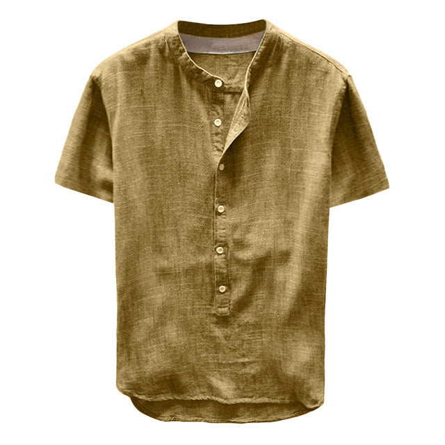 Chemise en lin décontractée pour femme avec col montant et boutonnière marquée Chic und Stil