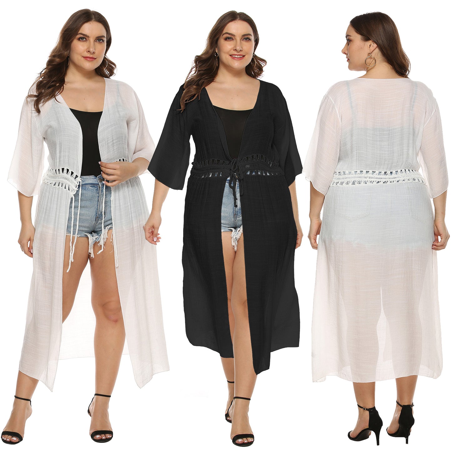 Dames Élégant Transparent Long Cover-Up Kimono Chic und Stil