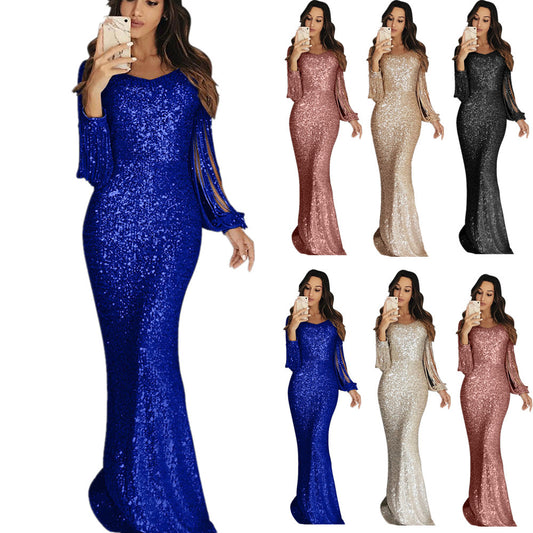 Robe de soirée élégante en sequins pour femmes avec une coupe flatteuse et des manches longues Chic und Stil
