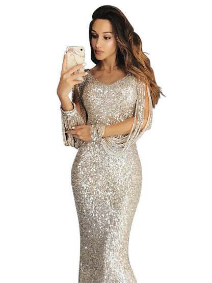 Robe de soirée élégante en sequins pour femmes avec une coupe flatteuse et des manches longues Chic und Stil