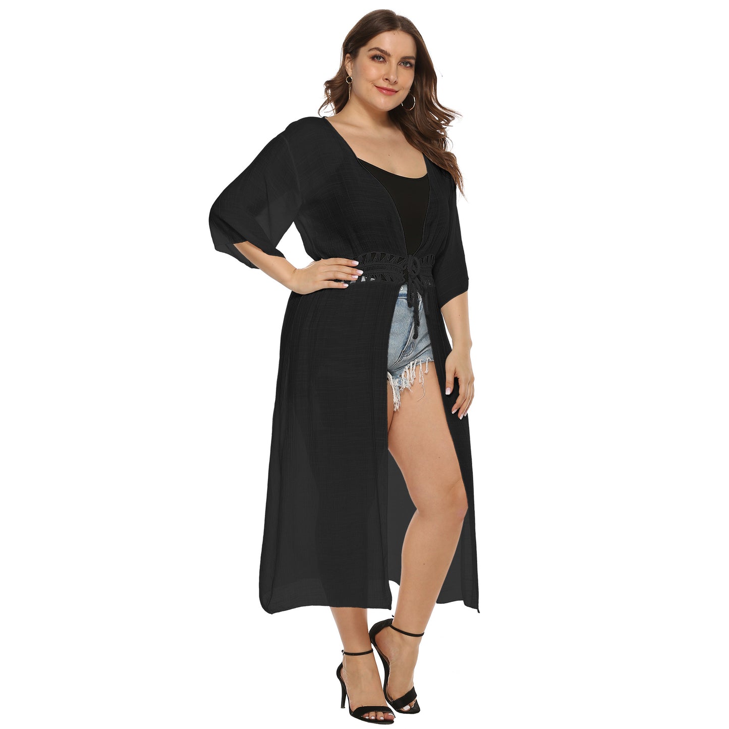 Dames Élégant Transparent Long Cover-Up Kimono Chic und Stil