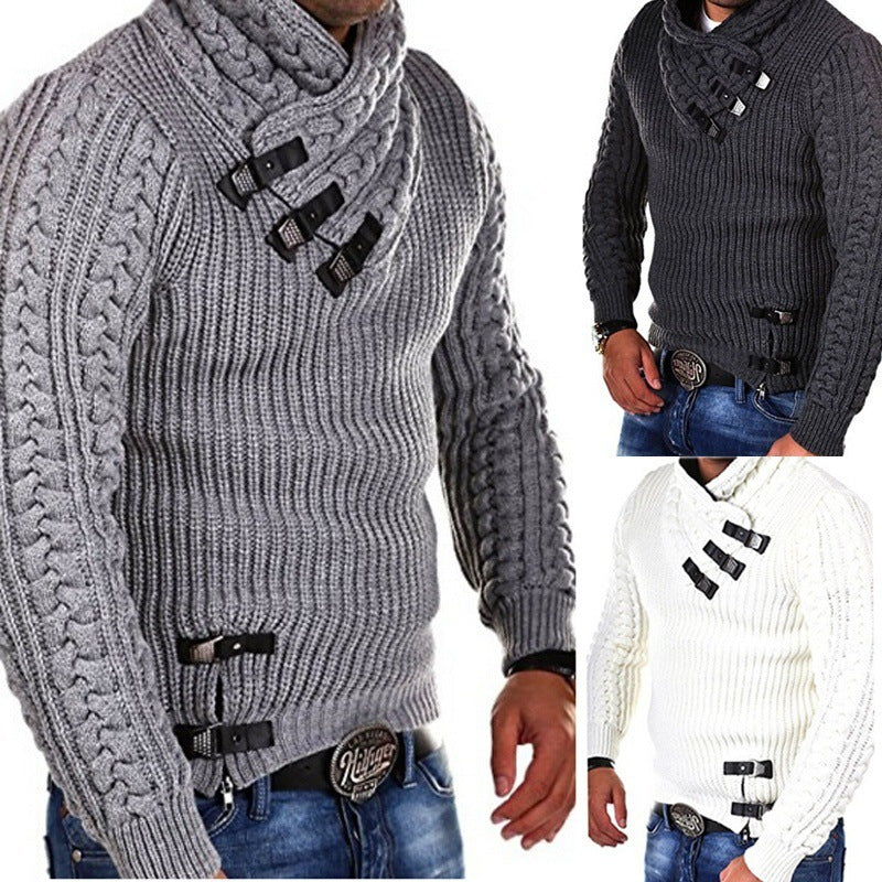 Pull en grosse maille pour hommes avec col flexible et fermetures décoratives Chic und Stil