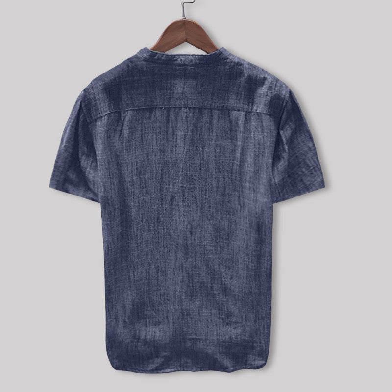 Chemise en lin décontractée pour femme avec col montant et boutonnière marquée Chic und Stil