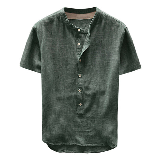 Chemise en lin décontractée pour femme avec col montant et boutonnière marquée Chic und Stil