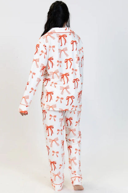 Chic und Stil | Christmas Arch Print Long Sleeve Shirt and Elastic Waist Pocket Pants Set