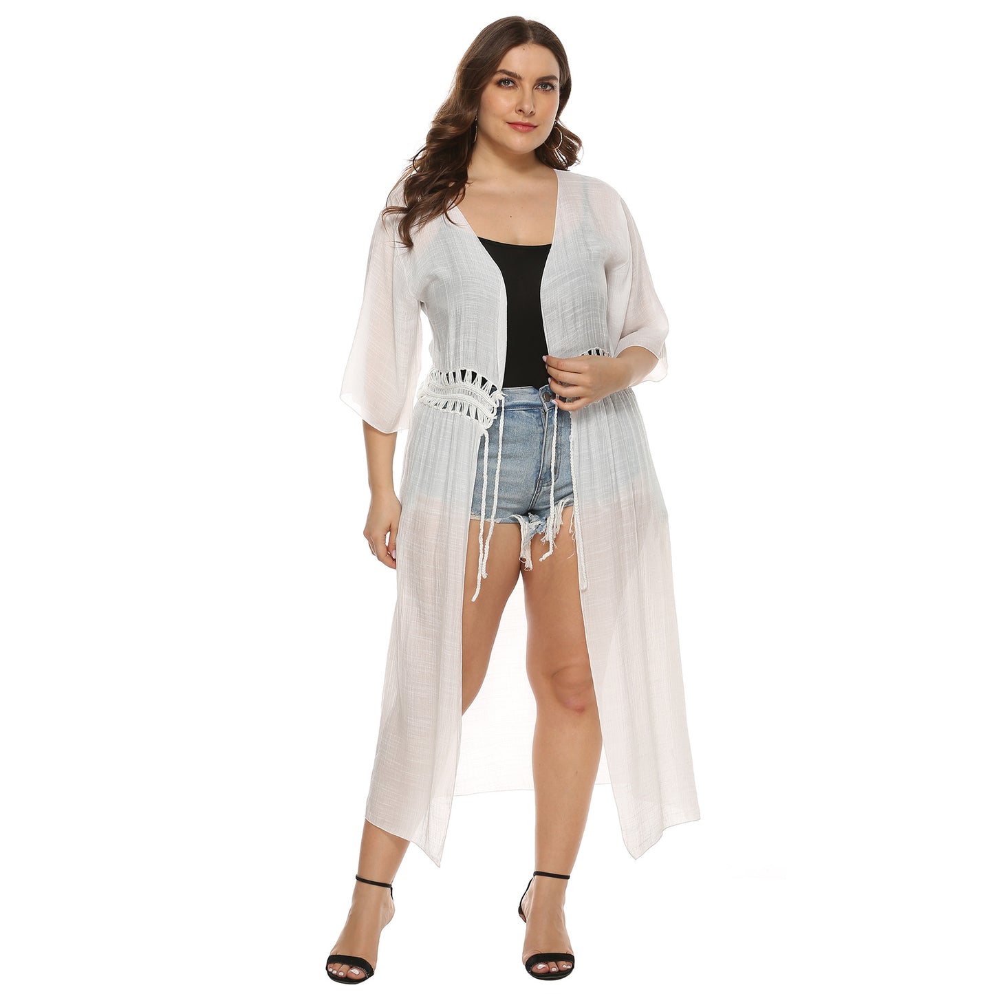 Dames Élégant Transparent Long Cover-Up Kimono Chic und Stil