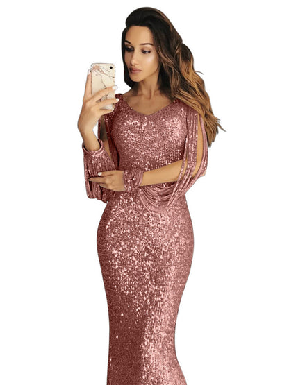 Robe de soirée élégante en sequins pour femmes avec une coupe flatteuse et des manches longues Chic und Stil