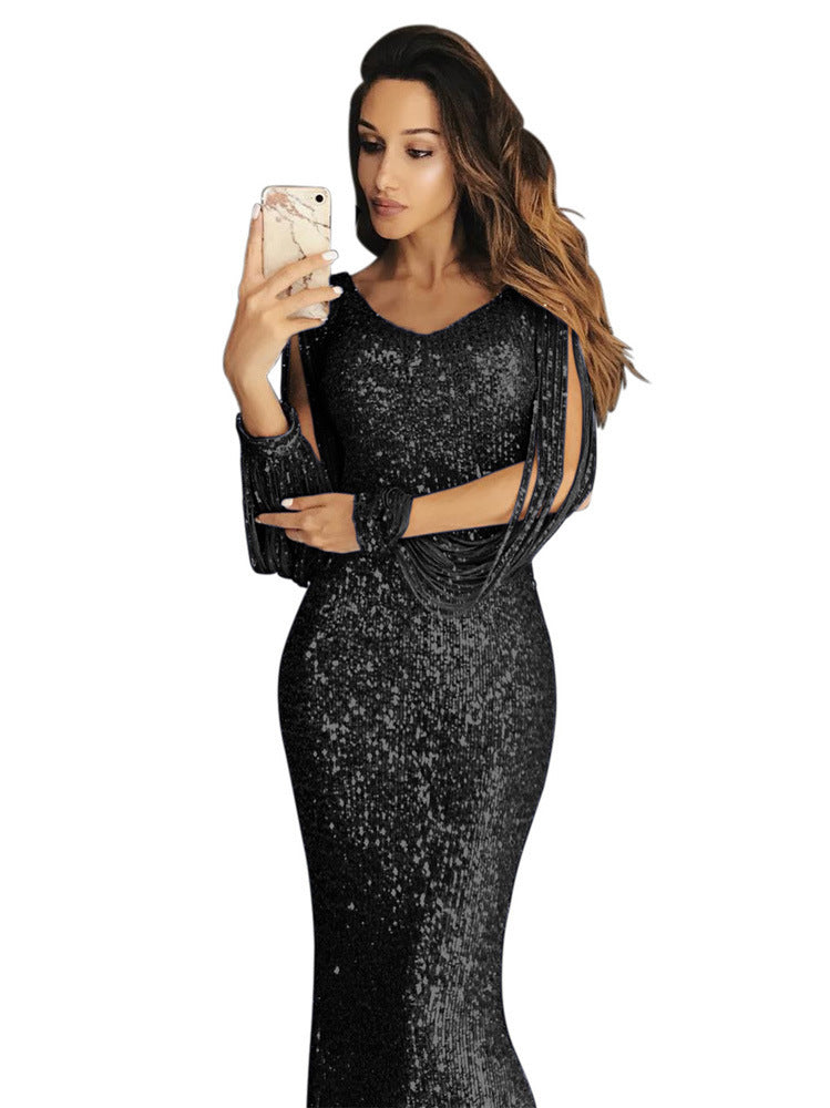 Robe de soirée élégante en sequins pour femmes avec une coupe flatteuse et des manches longues Chic und Stil
