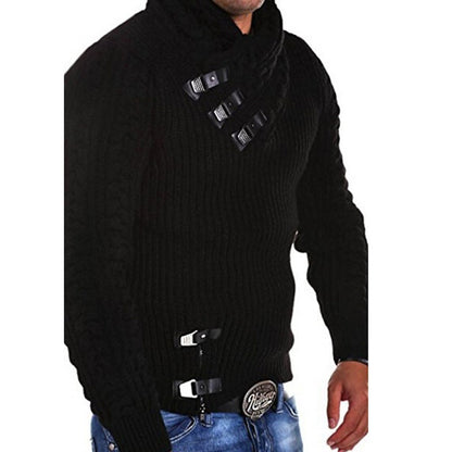 Pull en grosse maille pour hommes avec col flexible et fermetures décoratives Chic und Stil