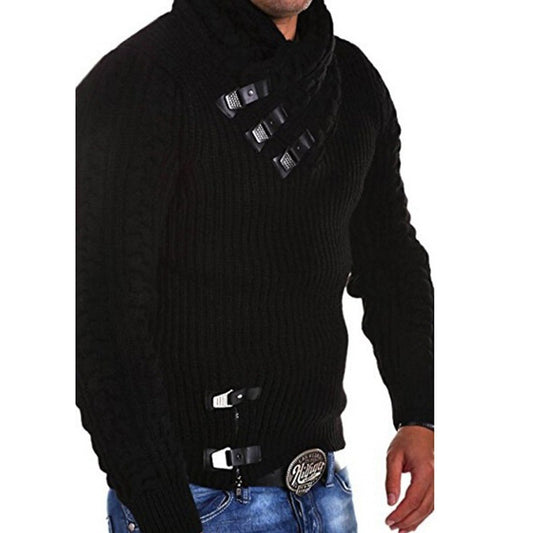Pull en grosse maille pour hommes avec col flexible et fermetures décoratives Chic und Stil