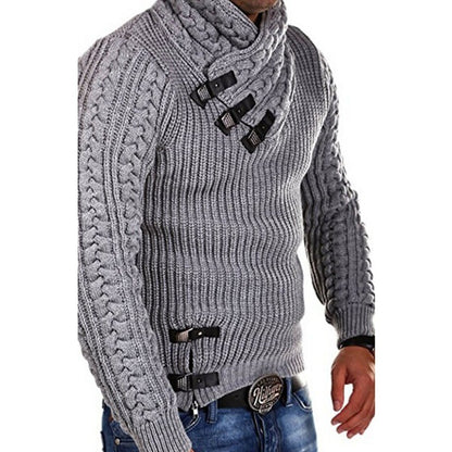 Pull en grosse maille pour hommes avec col flexible et fermetures décoratives Chic und Stil