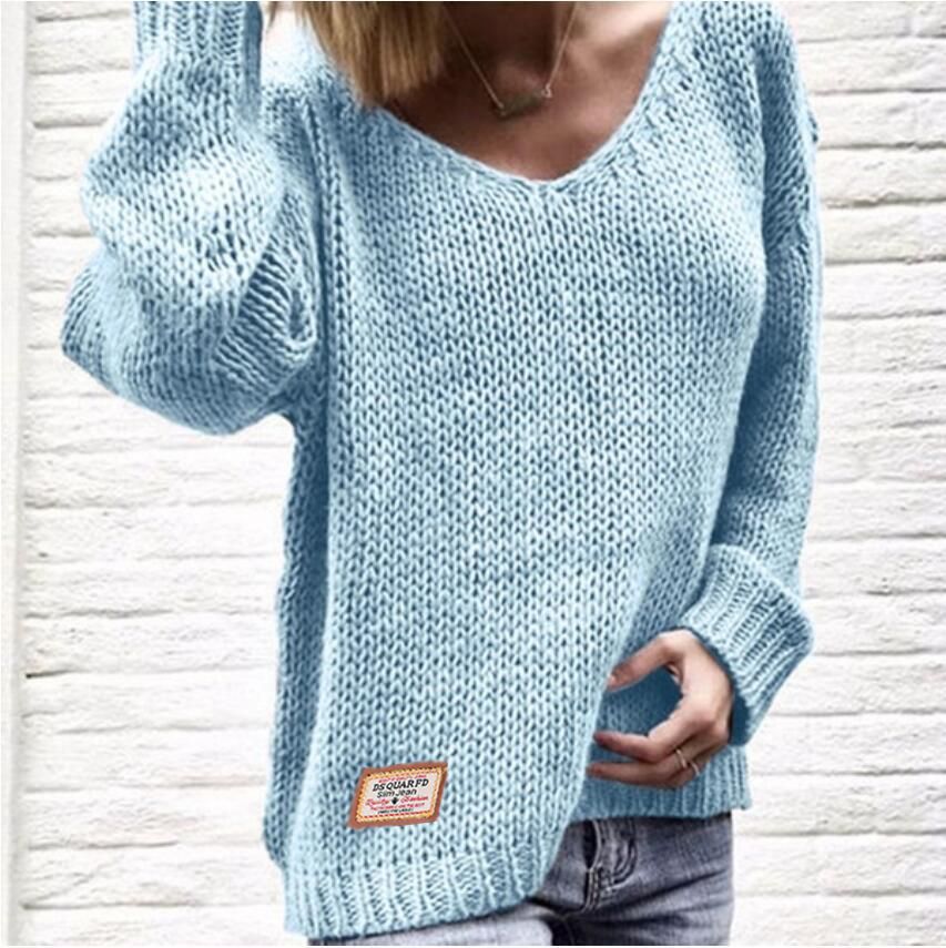 Pull en gros tricot pour femmes avec un col en V décontracté et des manches oversize Chic und Still