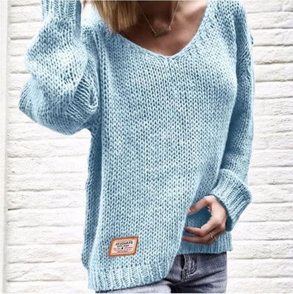 Pull en gros tricot pour femmes avec un col en V décontracté et des manches oversize Chic und Still