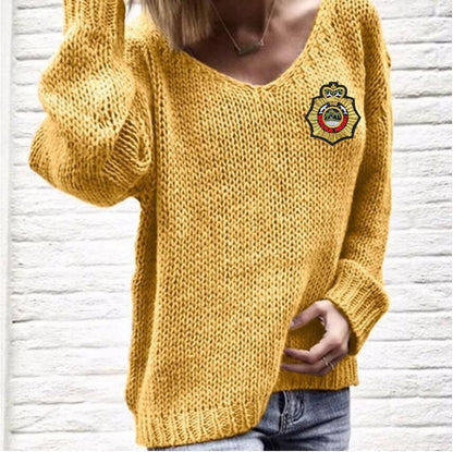 Pull en gros tricot pour femmes avec un col en V décontracté et des manches oversize Chic und Still