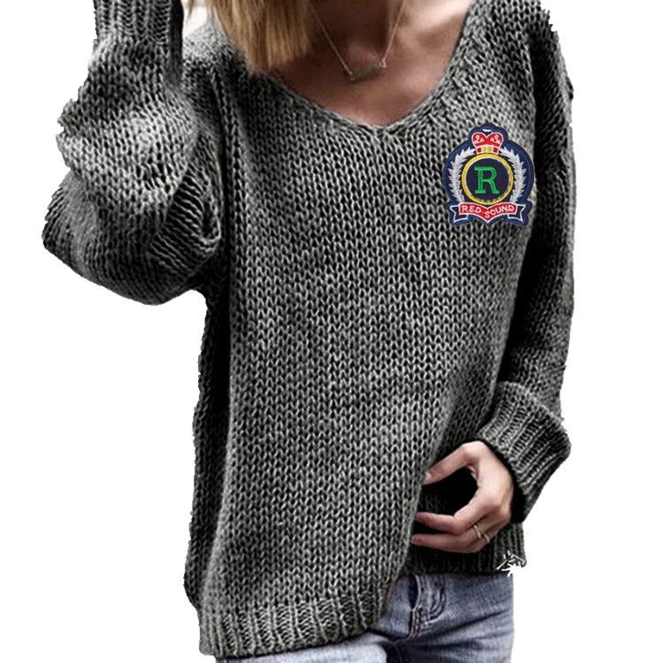 Pull en gros tricot pour femmes avec un col en V décontracté et des manches oversize Chic und Still
