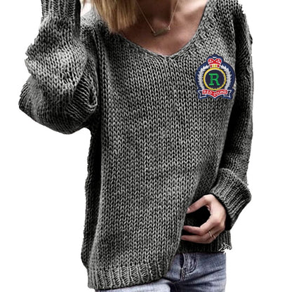 Pull en gros tricot pour femmes avec un col en V décontracté et des manches oversize Chic und Still