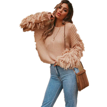 Pull en gros tricot pour dames avec des manches à franges et une coupe moderne Chic und Still