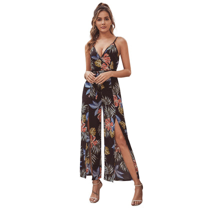 Femmes Élégante Robe Maxi avec décolleté en V profond et motifs floraux Chic und Stil