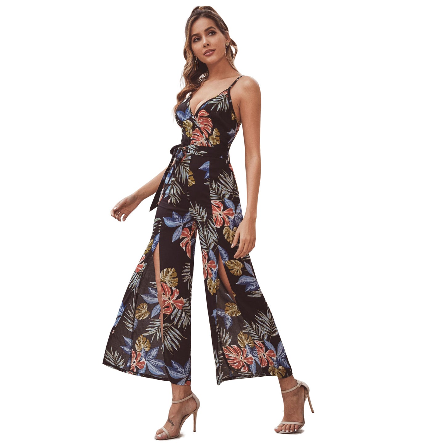 Femmes Élégante Robe Maxi avec décolleté en V profond et motifs floraux Chic und Stil
