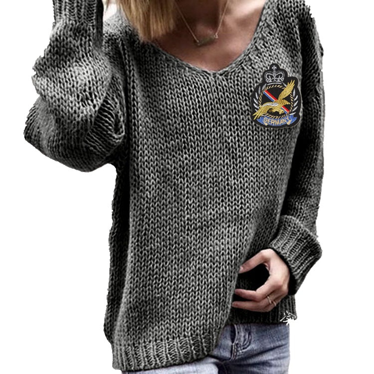 Pull en maille épaisse pour femmes avec décolleté en V profond et coupe décontractée Chic und Still