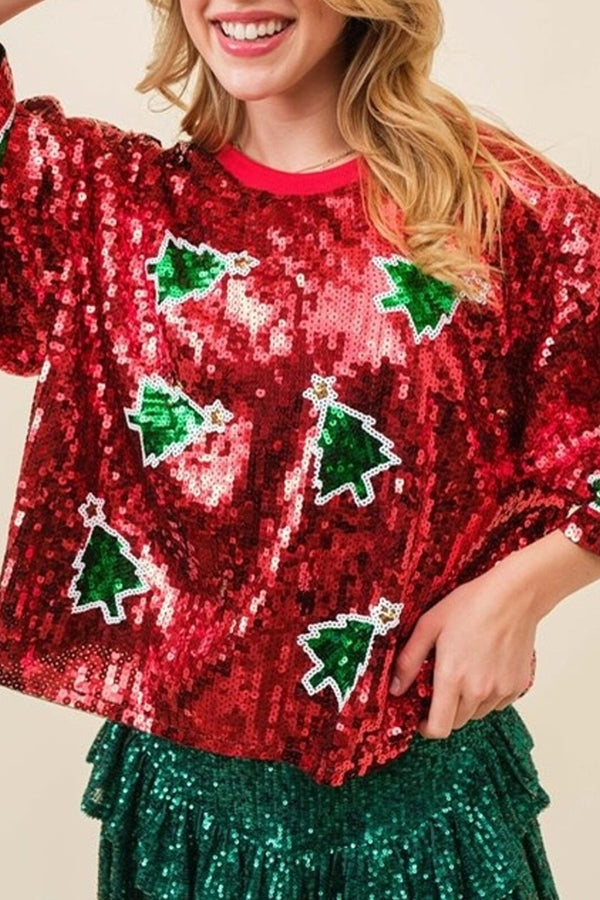 Chic und Stil | Eye-catching Christmas sequin pullover T-shirt