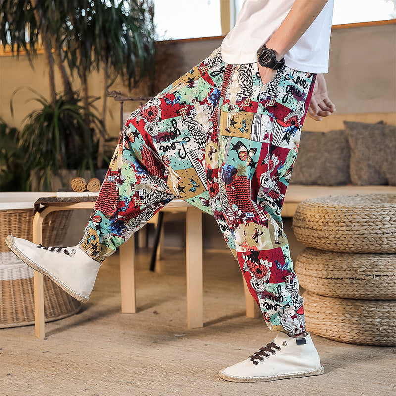 Casual Harem Pants for men with colorful artistic pattern and elastic waist Chic und Stil