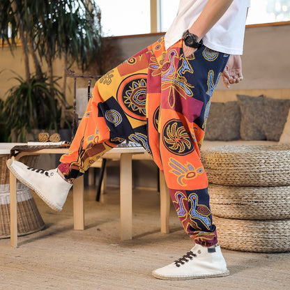 Casual Harem Pants for men with colorful artistic pattern and elastic waist Chic und Stil