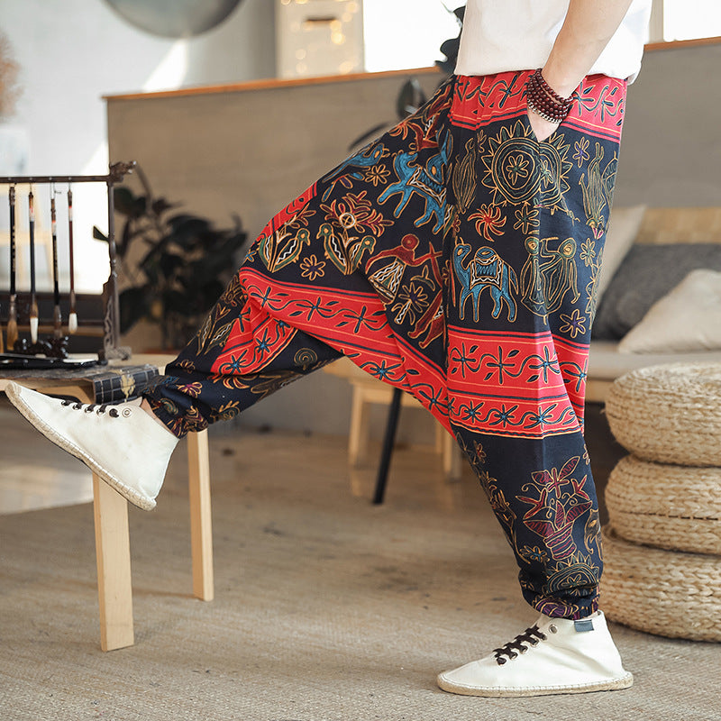 Casual Harem Pants for men with colorful artistic pattern and elastic waist Chic und Stil