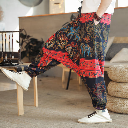 Casual Harem Pants for men with colorful artistic pattern and elastic waist Chic und Stil