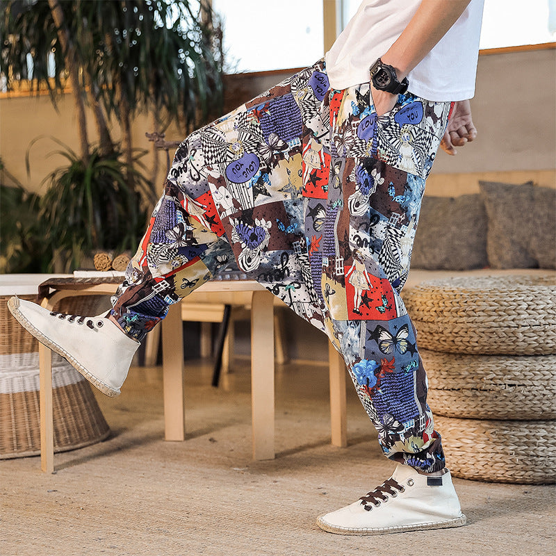 Casual Harem Pants for men with colorful artistic pattern and elastic waist Chic und Stil