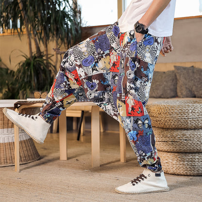 Casual Harem Pants for men with colorful artistic pattern and elastic waist Chic und Stil