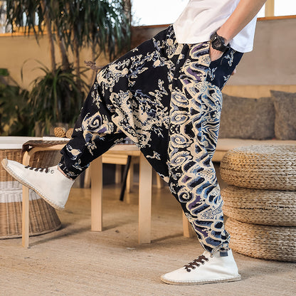 Casual Harem Pants for men with colorful artistic pattern and elastic waist Chic und Stil